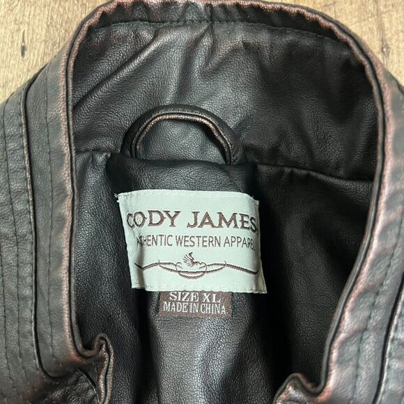 Cody James Leather Moto Distressed Brown Jacket Full Zip Western Men's XL Lined - Picture 3 of 11